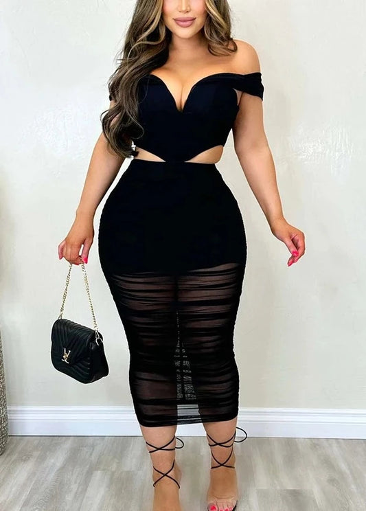 Mesh Midi Skirts and Top Set  Dress