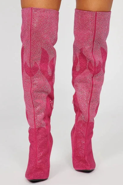 Women Crystal Microfiber Knee High Boots