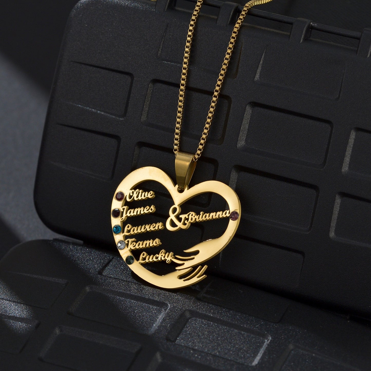 Birthstone Heart Necklace With Engraved Names