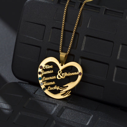 Birthstone Heart Necklace With Engraved Names