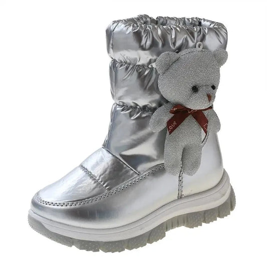Girls Snow Boots Plush Warm Baby Winter Silver