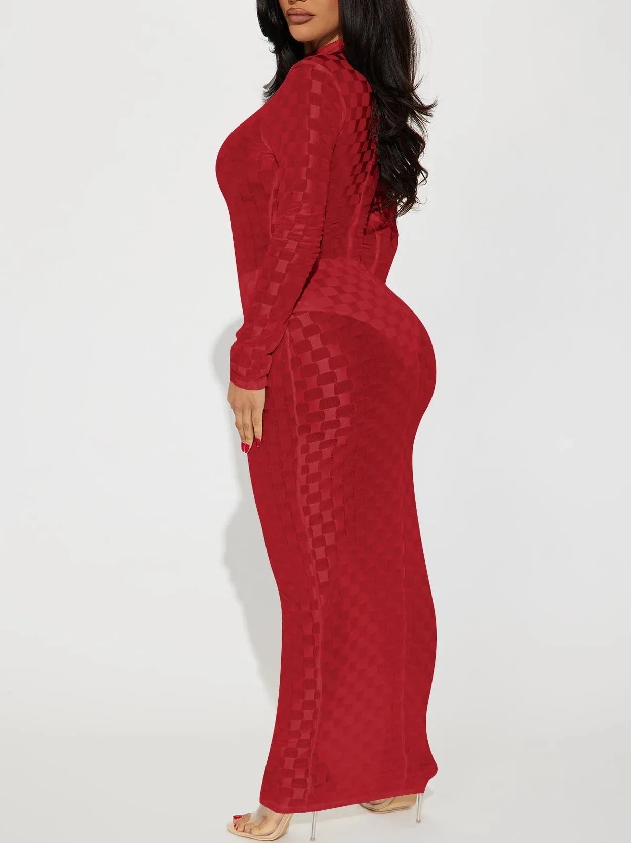 Mesh Plaid Sheath Long Dress