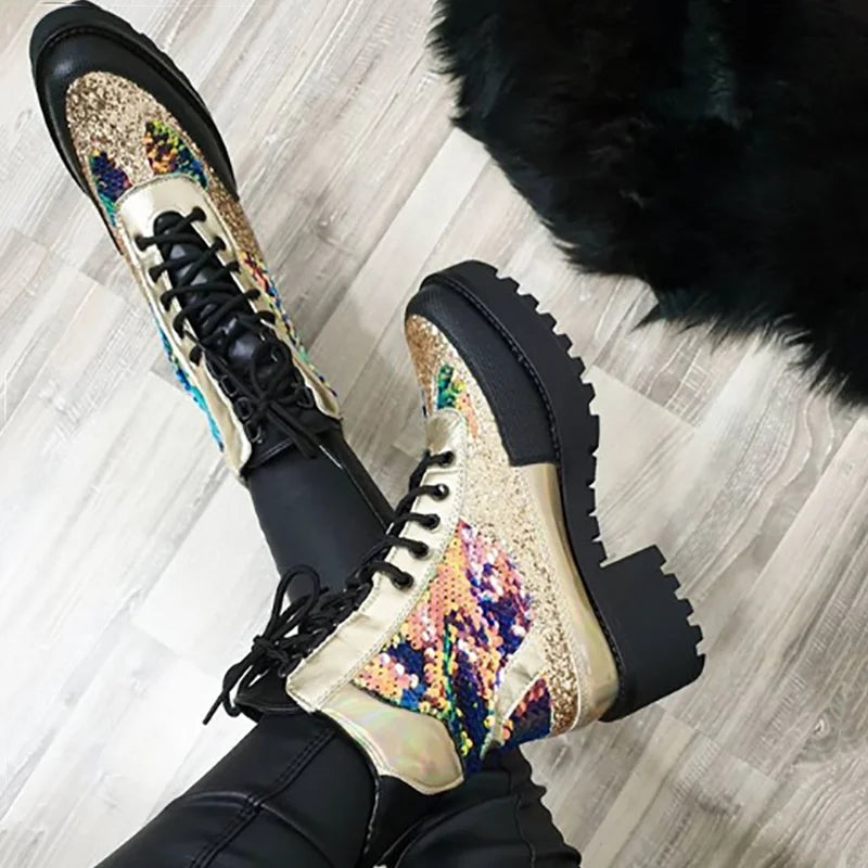 Women's Ankle Boots Platform Lace-Up Boots