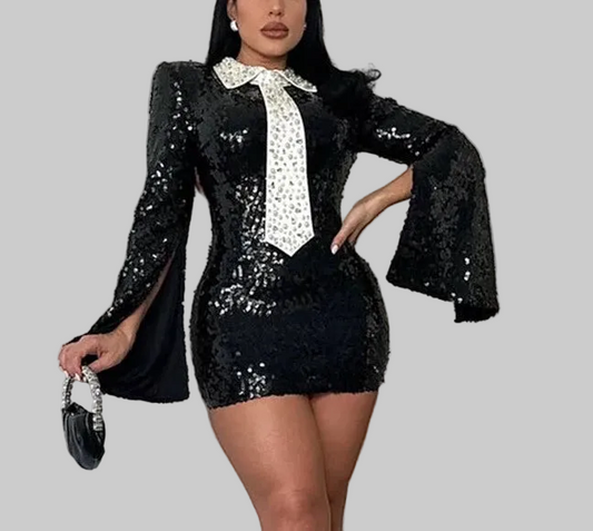 Women's Pearls Sequins Open Back Blazer Dress