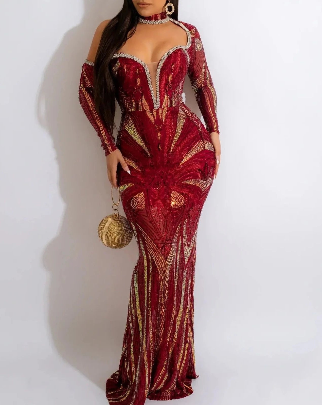 Women's Sequined Halter Neck Bodycon Maxi Dresses