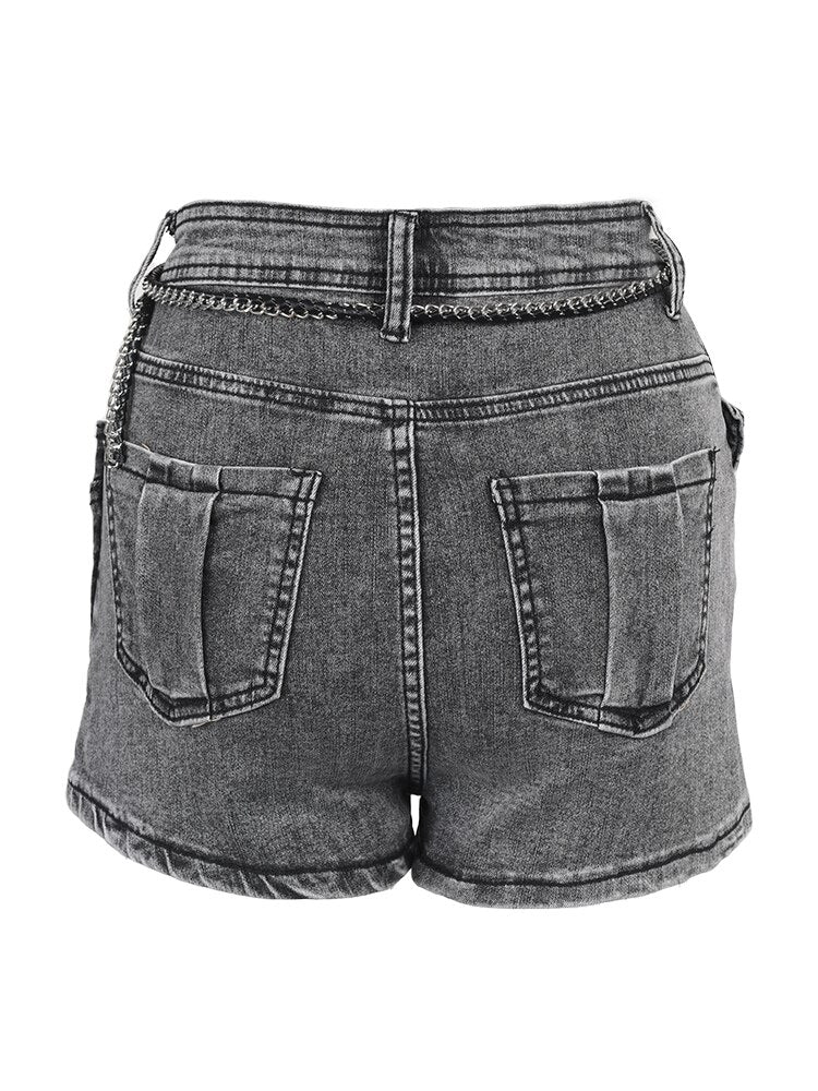 Denim Skirt High Waist Irregular Chain Fake 2 Pcs Mini Grey Skirts EMJP TRENDS