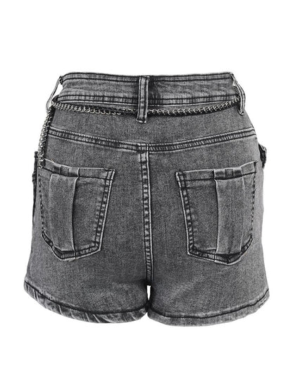 Denim Skirt High Waist Irregular Chain Fake 2 Pcs Mini Grey Skirts EMJP TRENDS