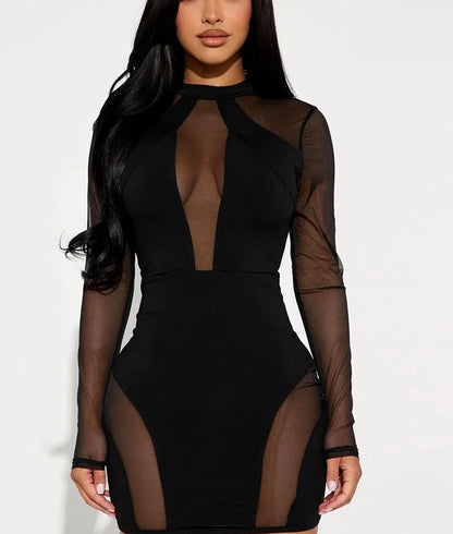 Sheer Mesh Patchwork Mini Dress