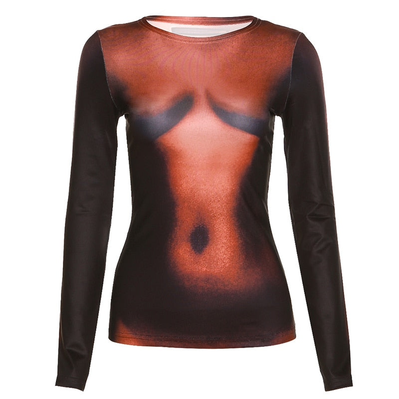Round Neck Long Sleeve 3D Slim Tops EMJP TRENDS