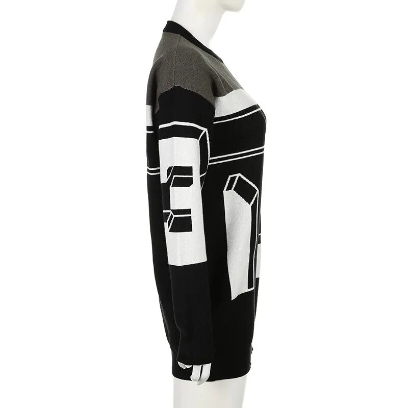 Patchwork Knitted Long Sweaters