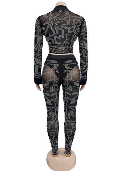 Hottie Mesh Rhinestones Top &Legging Set