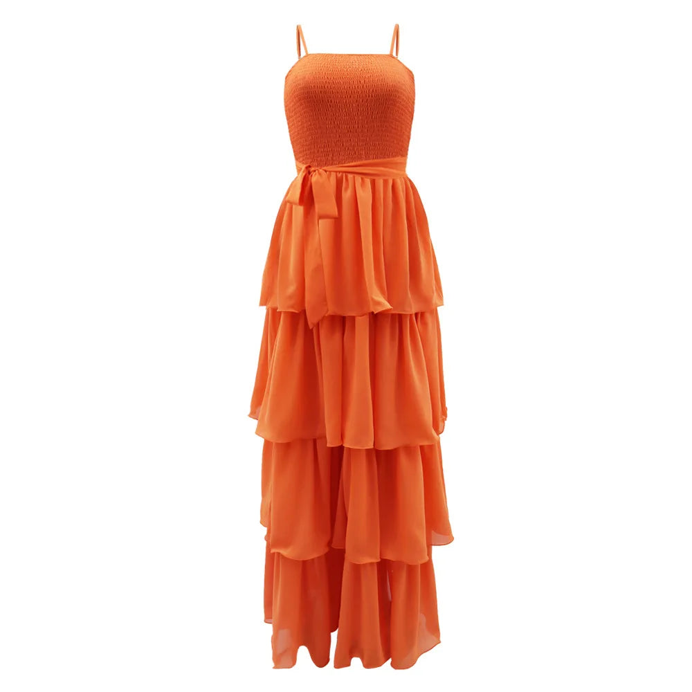 Ruffles Spaghetti Strap  Maxi Dress