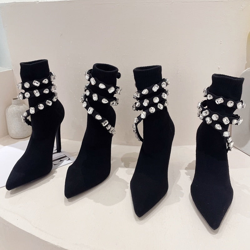 Diamond Elastic High Heels Boots EMJP TRENDS
