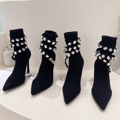Diamond Elastic High Heels Boots EMJP TRENDS