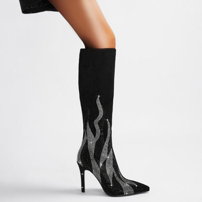 Rhinestone Knee Length Women's Boots Fashion Thin Heel