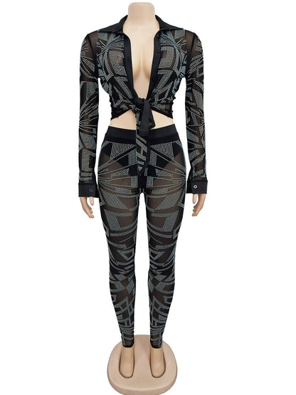 Hottie Mesh Rhinestones Top &Legging Set