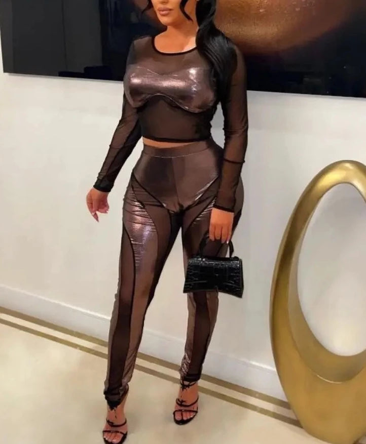 Women Mesh Patchwork Set