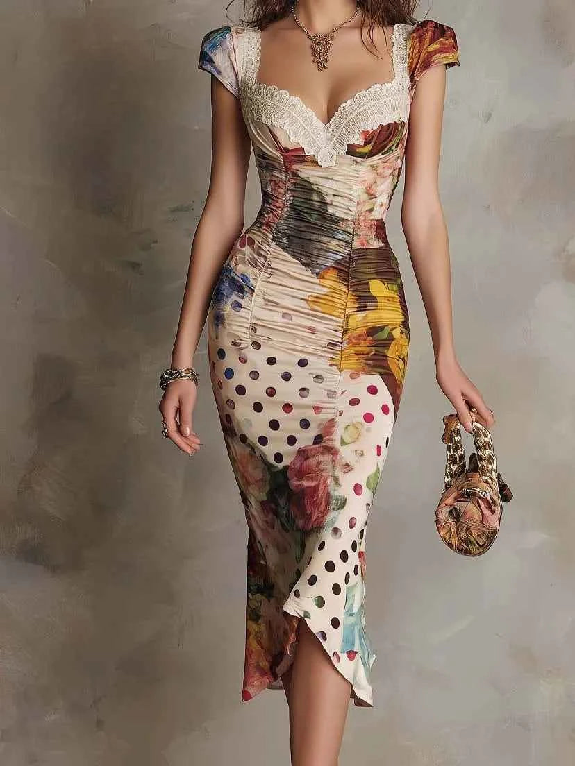 Floral Polka Dot Print Dress