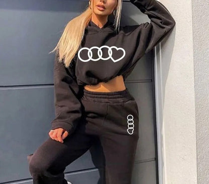Hooded Sweatshirt Drawstring Short & Top Set Outfit