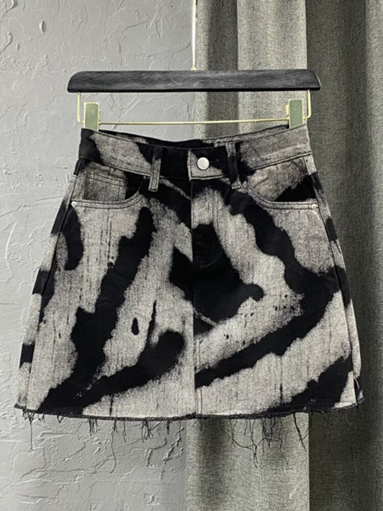 Tie-dyed Printed Burr Above Knee Streetwear Skirts EMJP TRENDS