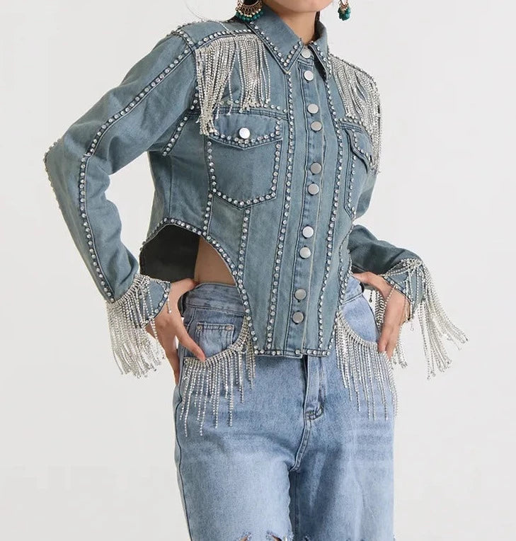 Denim Patchwork Tassel Jackets