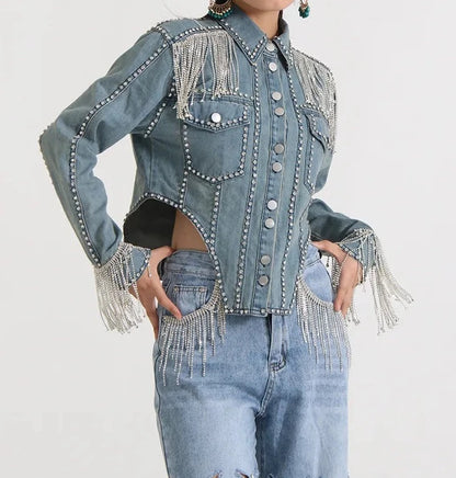 Denim Patchwork Tassel Jackets