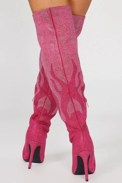 Women Crystal Microfiber Knee High Boots