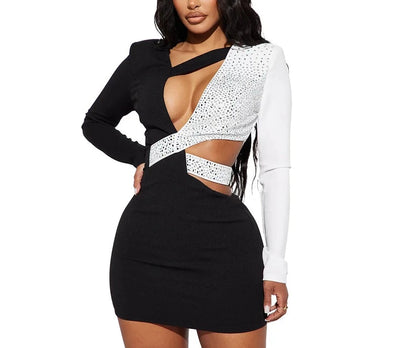 Hollow Out Bodycon Diamond Mini Dress