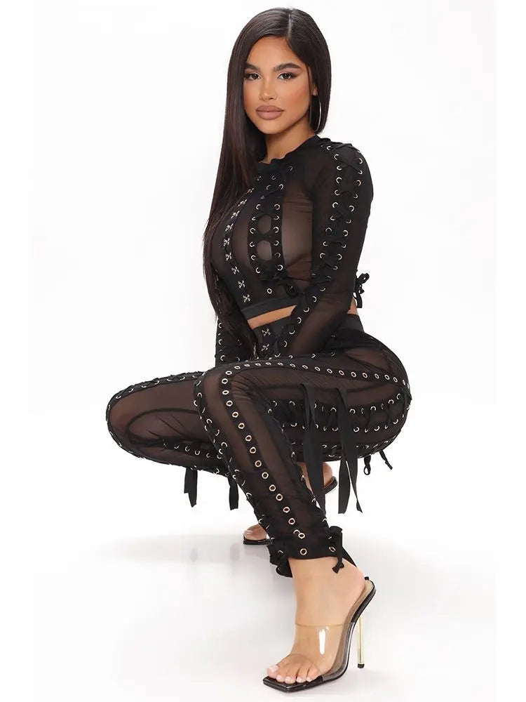 Mesh Tulle Round Neck Set