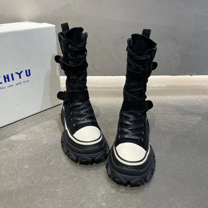 Women nubuck leather Thick Bottom Boots