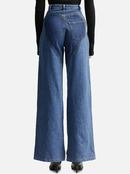 DEAT Fashion Women's Jeans High Waist Cross Contrast Color Hollow Out Metal Button Straight Denim Pants Summer 2023 New 17A8765H EMJP TRENDS