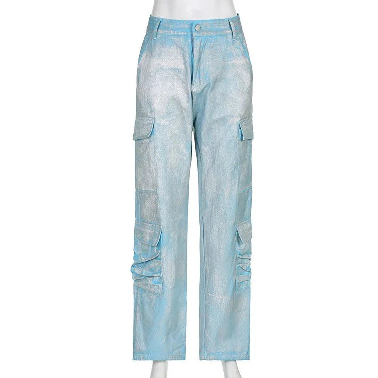 Denim Women's Set Crop Top and Cargo Jeans