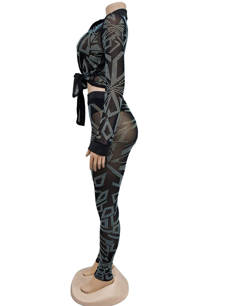 Hottie Mesh Rhinestones Top &Legging Set