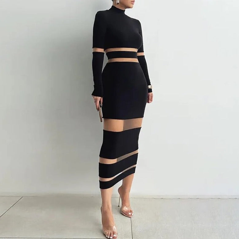 Turtleneck Long Sleeve Midi Dress