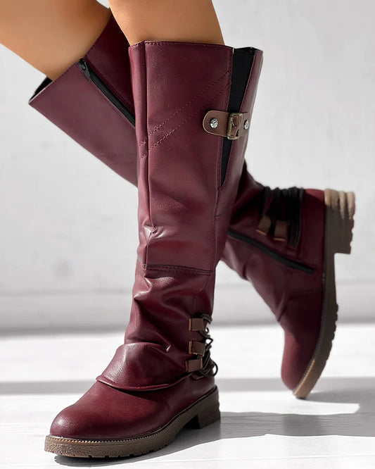 Women's Pu Leather Mid Calf Boots