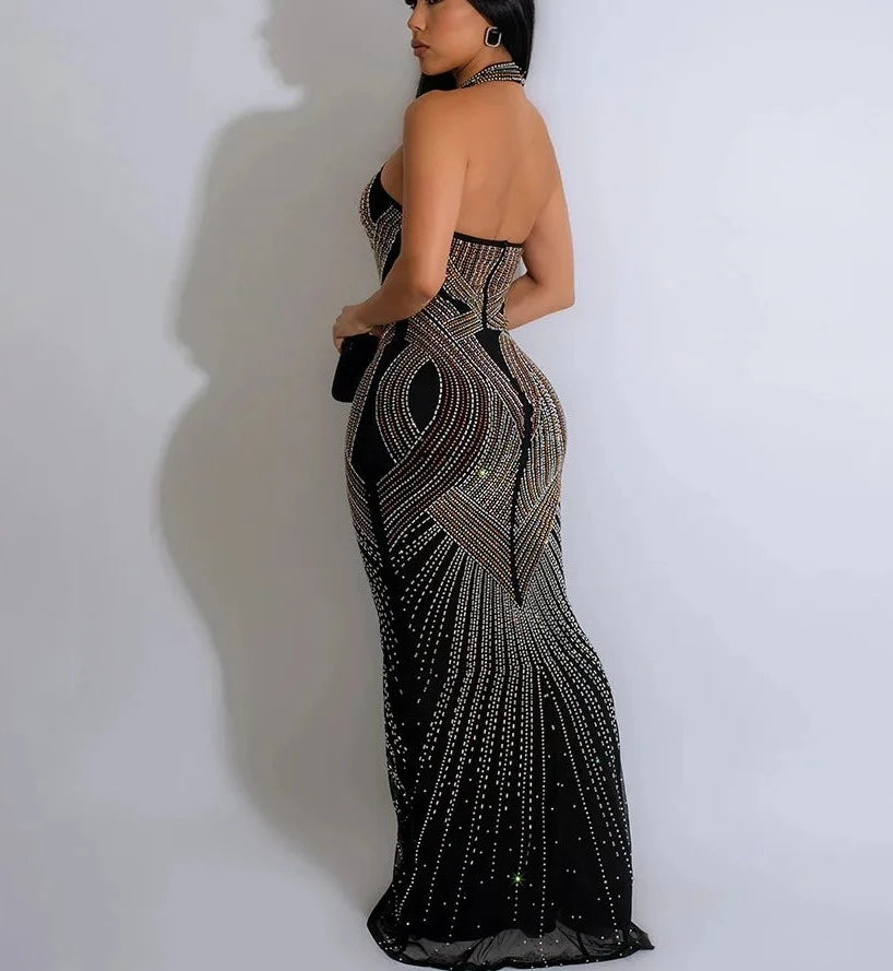 Mesh Diamonds Maxi Dress See Through