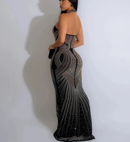 Mesh Diamonds Maxi Dress See Through