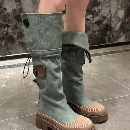Denim Chelsea Knee High Boots EMJP TRENDS