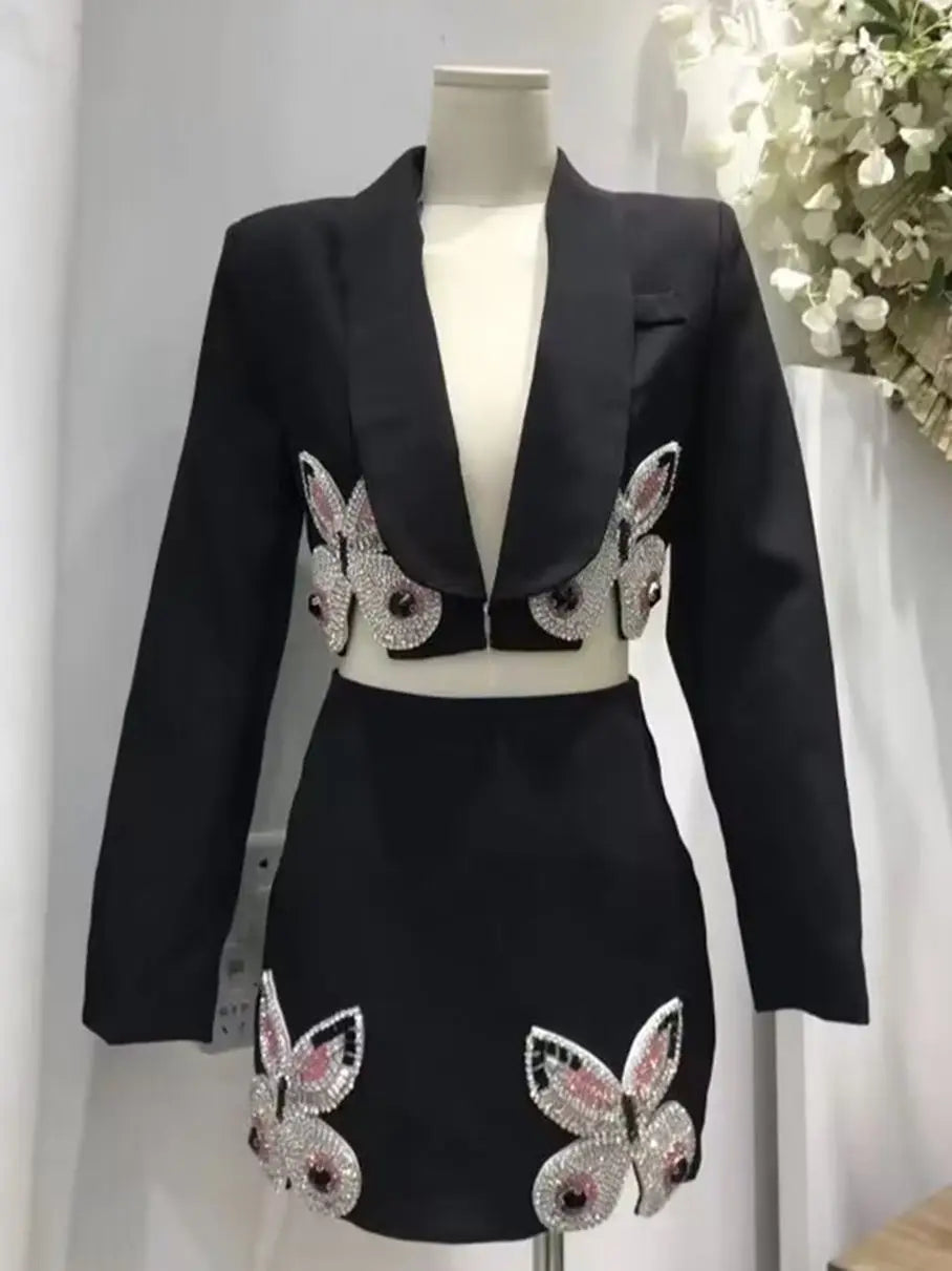Butterfly Diamond Top & Short Skirt Set