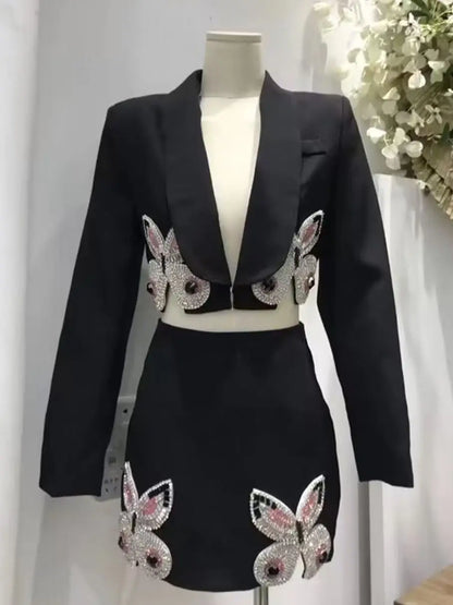 Butterfly Diamond Top & Short Skirt Set
