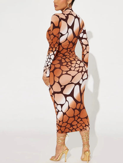 Printed Bodycon  High Collar Dress