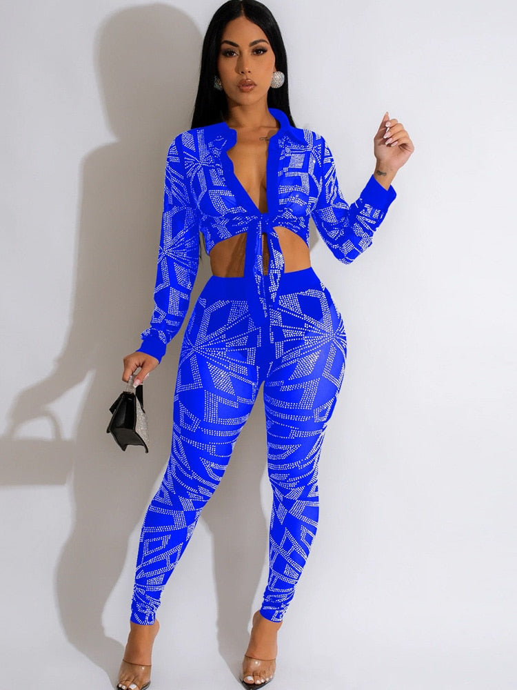 Hottie Mesh Rhinestones Top &Legging Set