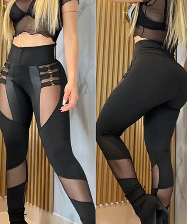 Sheer Mesh Patchwork Pencil Pants