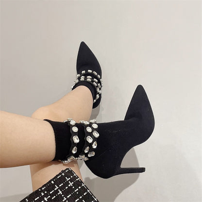 Diamond Elastic High Heels Boots EMJP TRENDS