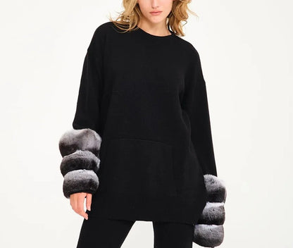 chilla Fur Cuff Sweater Woolen Winter Coat
