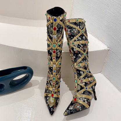Knee High Boots Women Handwork Embroider Boots EMJP TRENDS