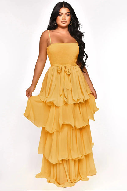 Ruffles Spaghetti Strap  Maxi Dress