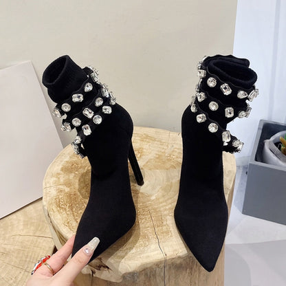Diamond Elastic High Heels Boots EMJP TRENDS