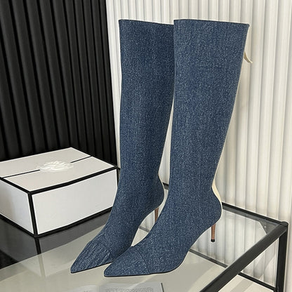 Denim Stiletto Women Knee High Boots EMJP TRENDS