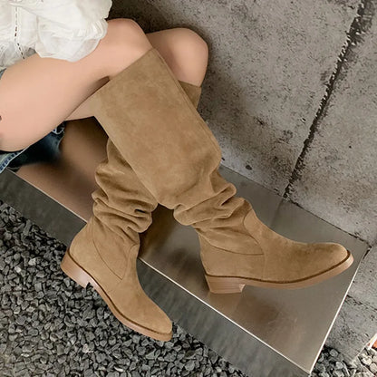 Women's Thick Heel Flat Bottom Long Boots